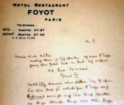 Hotel Foyot. Carta de Joseph Roth desde el 42 rue Vaneau