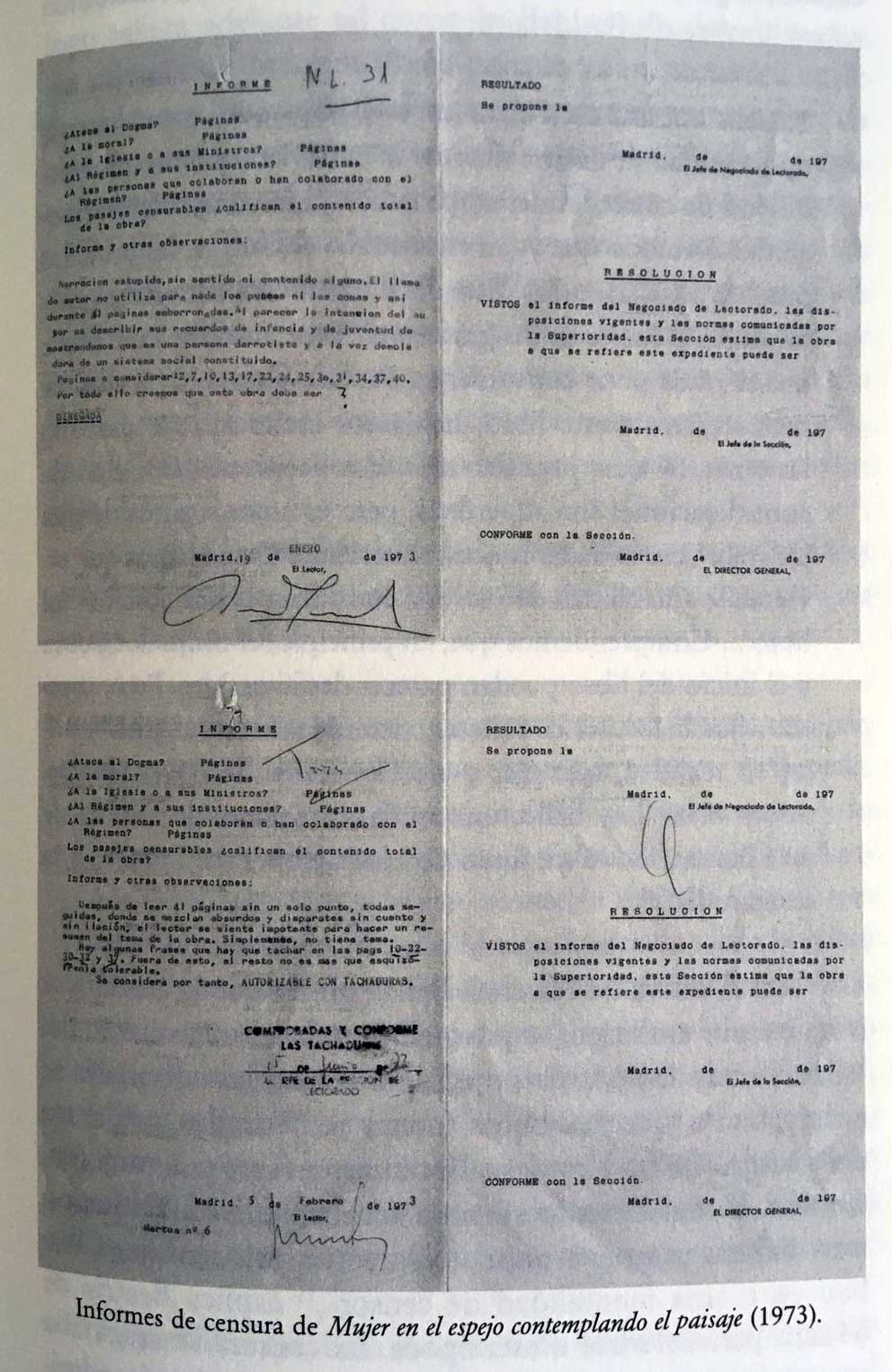Informes de censura de Mujer en el espejo contemplando el paisaje Informes de censura de Mujer en el espejo contemplando el paisaje