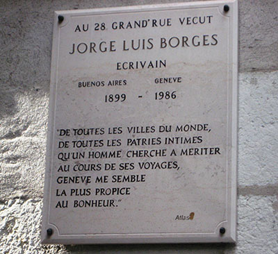 Placa en la casa del poeta Borges en la Grand´Rue de Geneve (foto V-M)