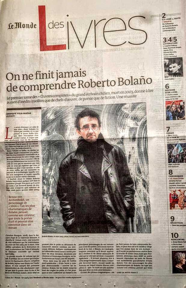 ON NE FINIT JAMAIS DE COMPRENDRE ROBERTO BOLAÑO, Enrique Vila-Matas. Le Monde Livres, 21/12/2020